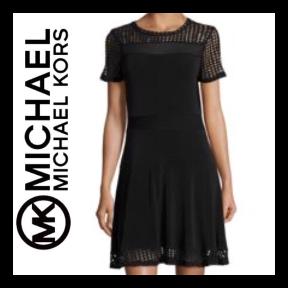 NWT Michael Kors XS Black Fit & Flare Mesh Dress